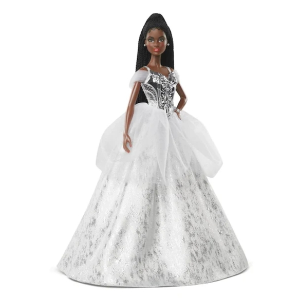 Barbie Signature 2021 Holiday Barbie Doll 12-inch Brunette Braids in Silver Gown - Picture 11 of 12